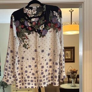 Chico's Floral and Polka Dot Blouse - Black, White, Purple, Red